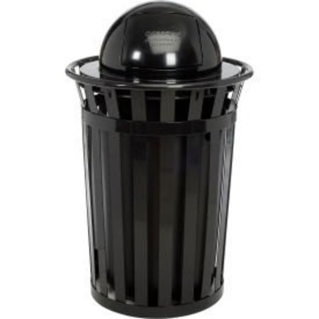 GLOBAL EQUIPMENT Outdoor Steel Slatted Trash Can With Dome Lid, 36 Gallon, Black 261944BK